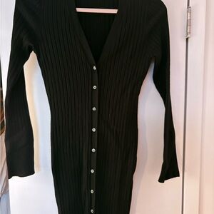 525 America Black Ribbed Button-Down Midi Dress sz Small